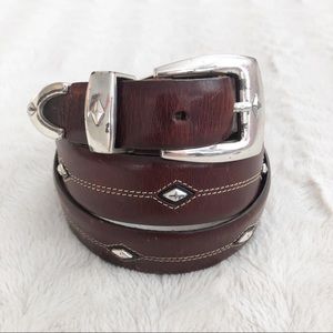 BRIGHTON Western Silver Stud Boho Leather Belt